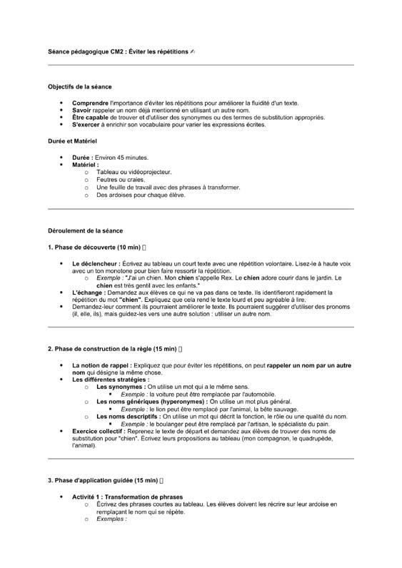 seance cm2 Le rappel du nom par un nom