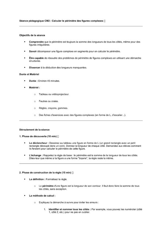 seance cm2 Calcul de périmètre de figures complexes