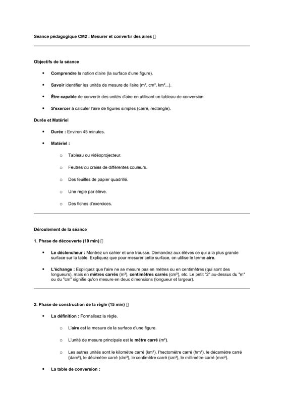 seance cm2 Mesures d’aires-convertir