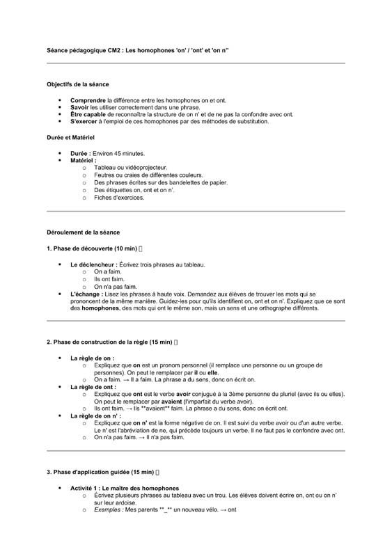 seance cm2 Homophones on/ont-on n’