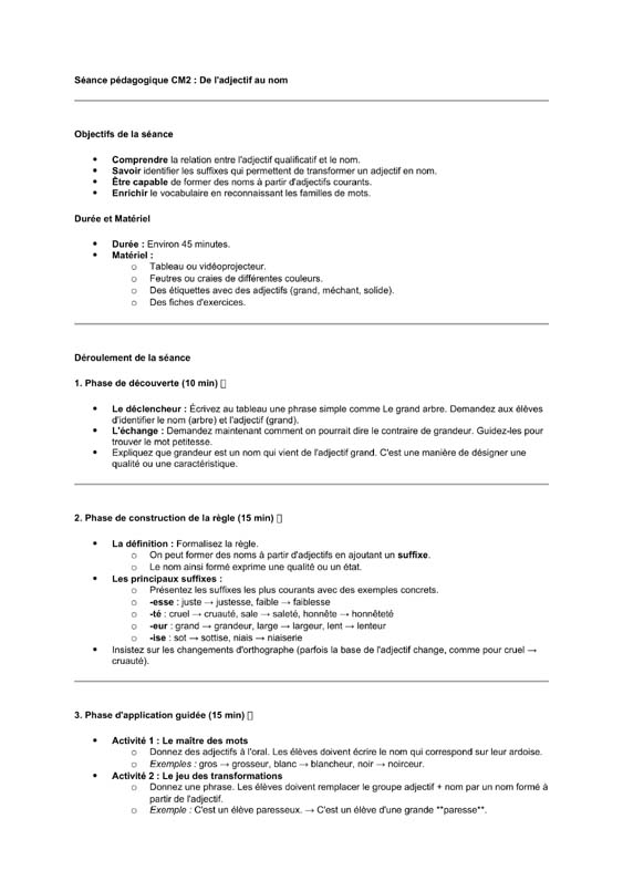 seance cm2 De l’adjectif au nom