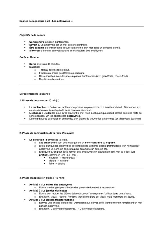 seance cm2 Les antonymes