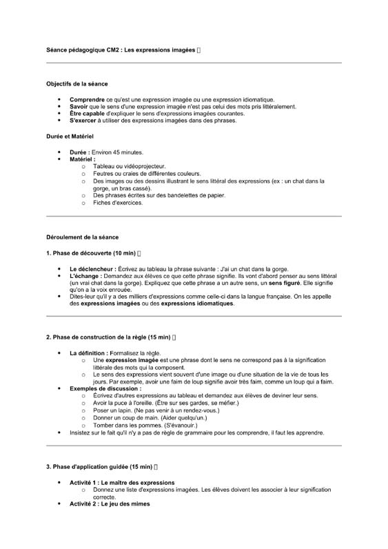 seance cm2 Les expressions imagées