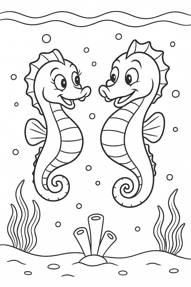 coloriages gratuits animaux aquatiques l'hyppocampe