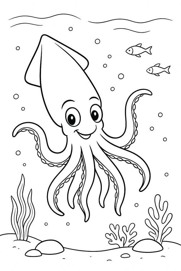coloriages gratuits animaux aquatiques le calamar
