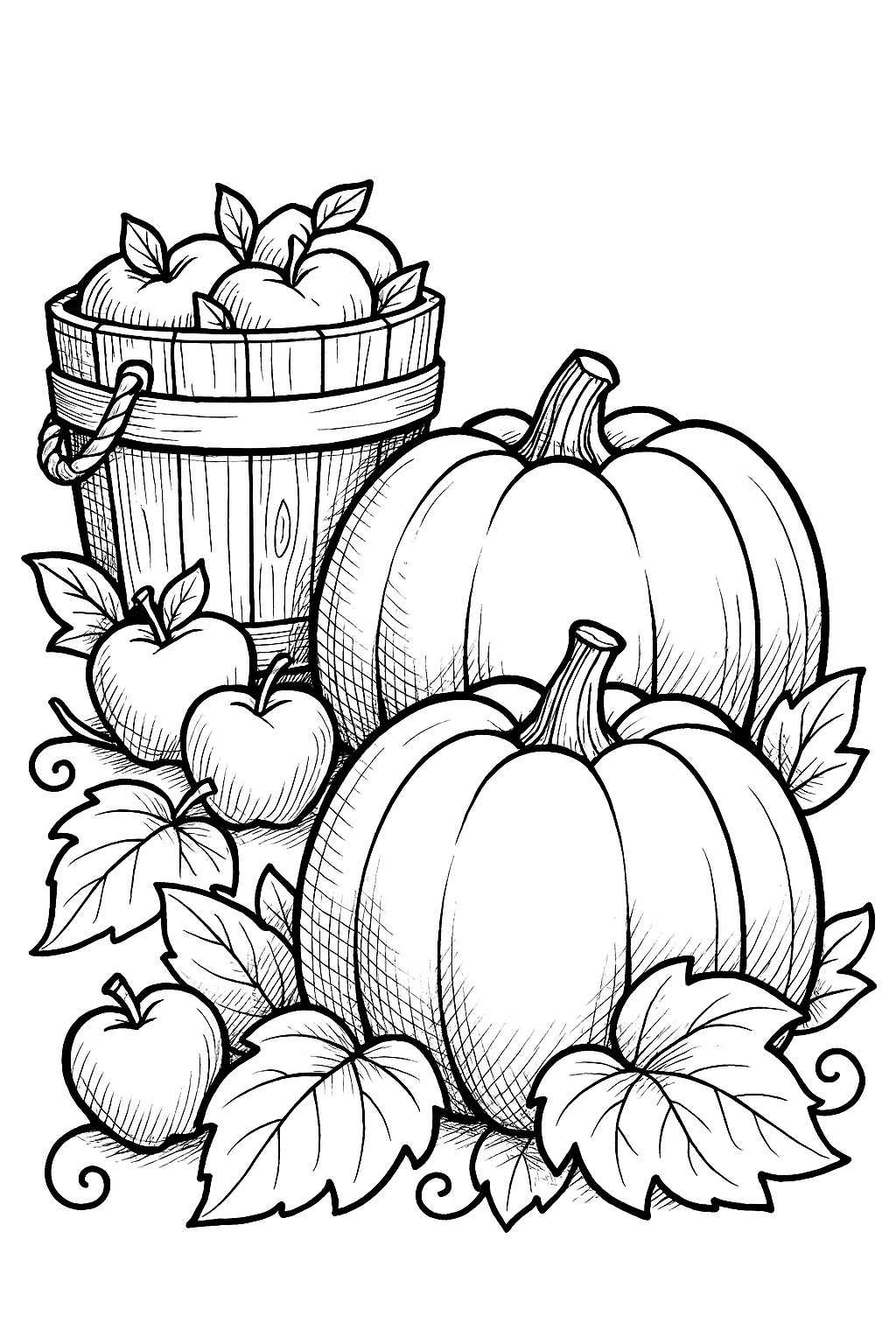 coloriage d'automne gratuit pommes et citrouilles d'automne
