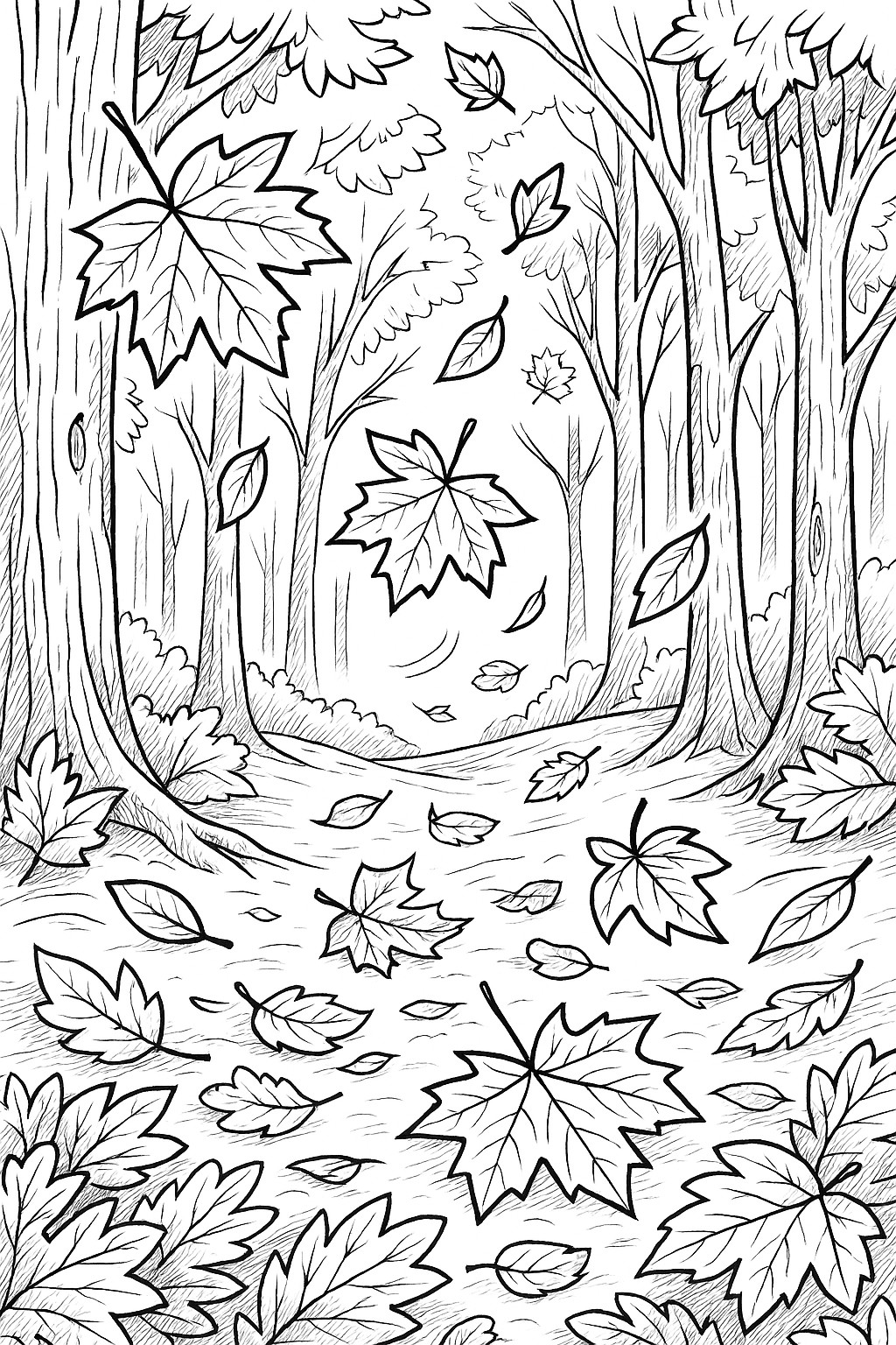 coloriage d'automne gratuit sous bois d'automne