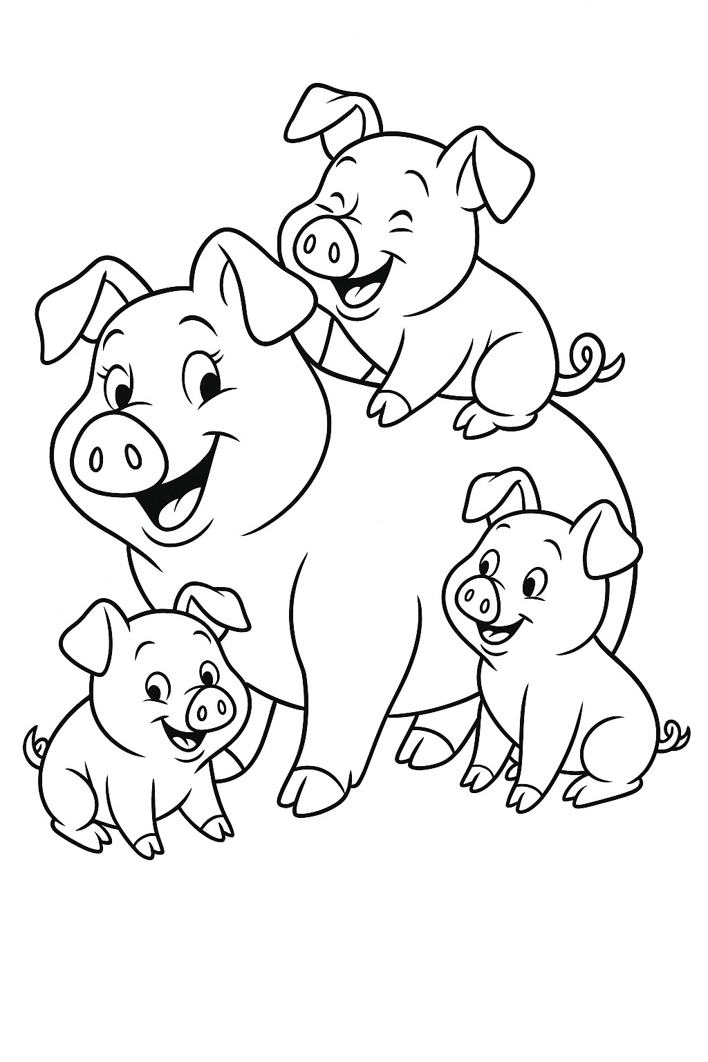 coloriages gratuits sur les animaux de la ferme une truie et ses petits  a colorier