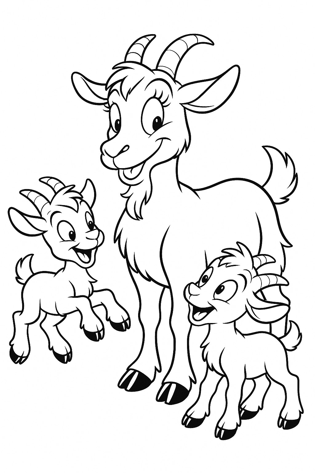 coloriages gratuits sur les animaux de la ferme une chevre  et ses petits  a colorier