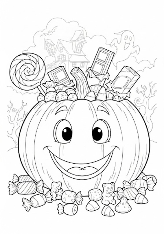 coloriages gratuits halloween ecitrouille  et bonbons d'halloween