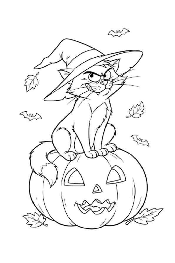 coloriages gratuits halloween chat de la sorciere d'halloween