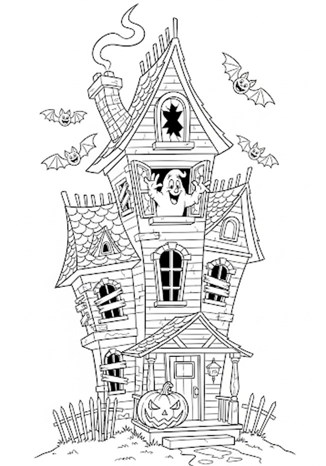 coloriages gratuits halloween une maison hantee d'halloween