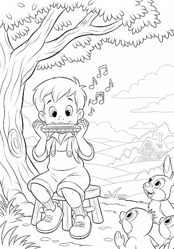 coloriages gratuits garcon jouant de l'harmonica