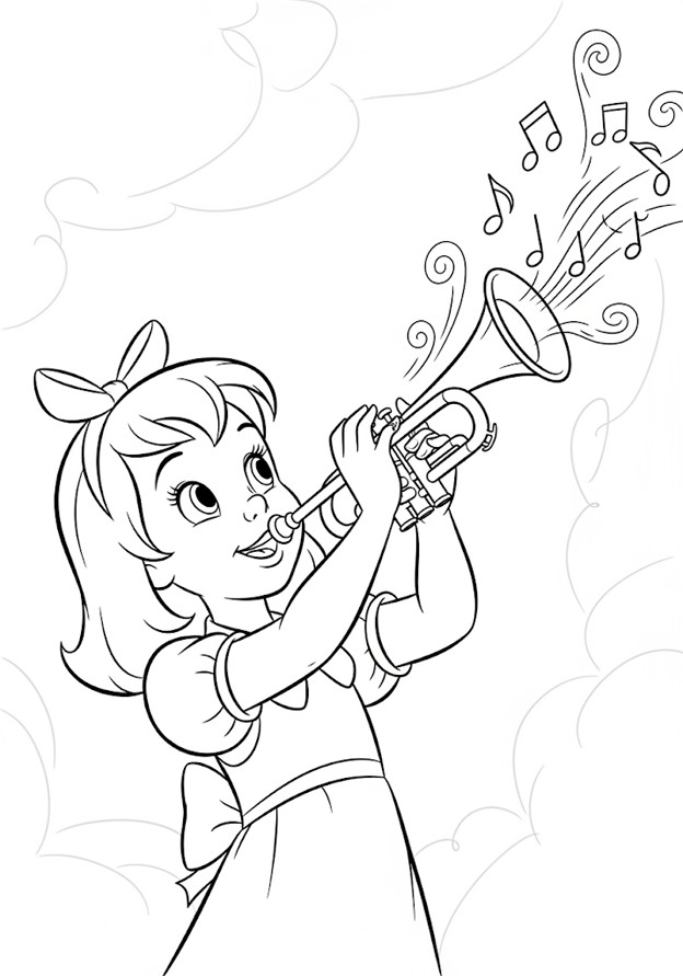 coloriages gratuits fille jouant de la trompette