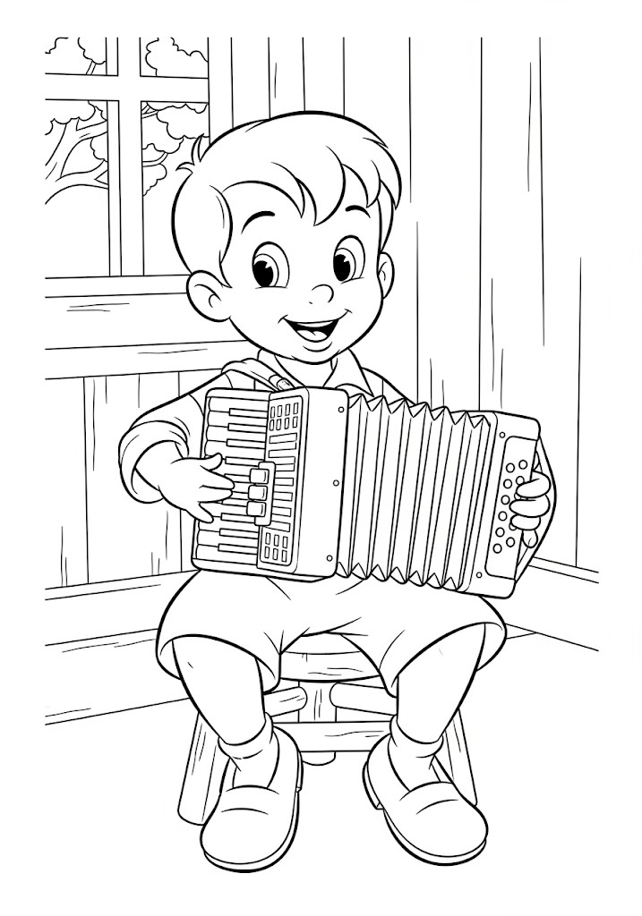coloriages gratuits garcon jouant de l'accordéon