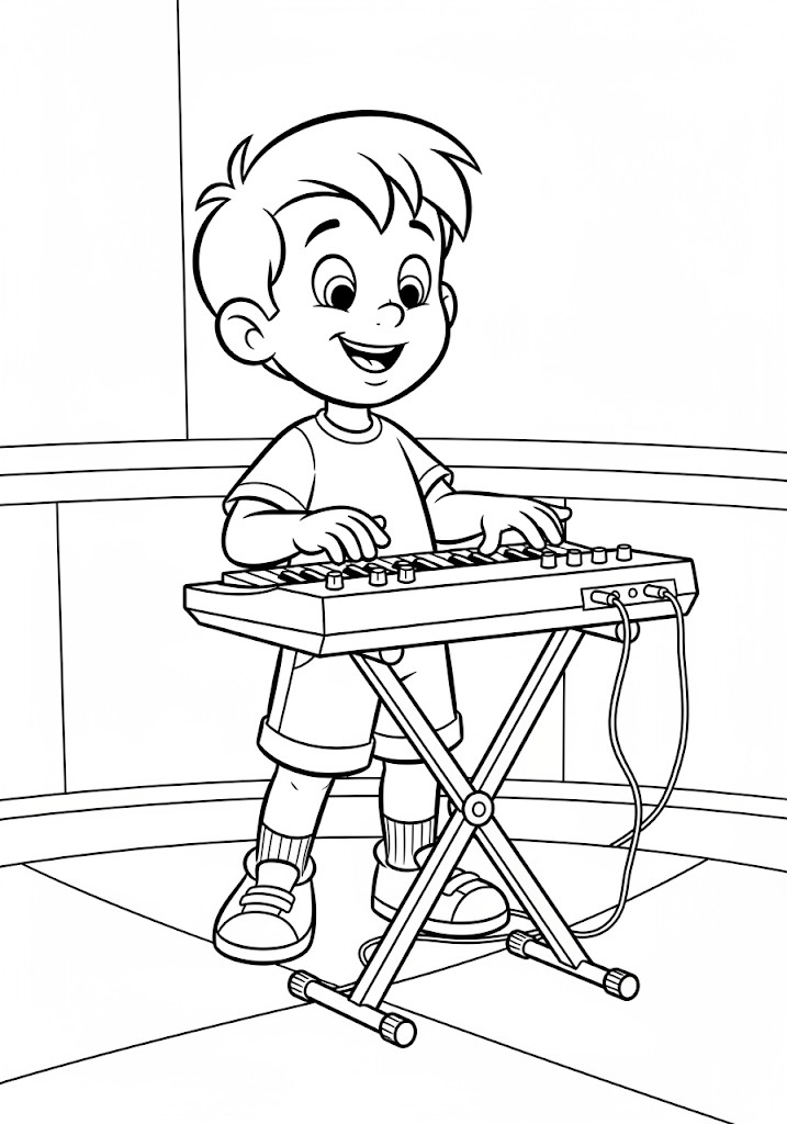 coloriages gratuits garcon jouant du synthétiseur