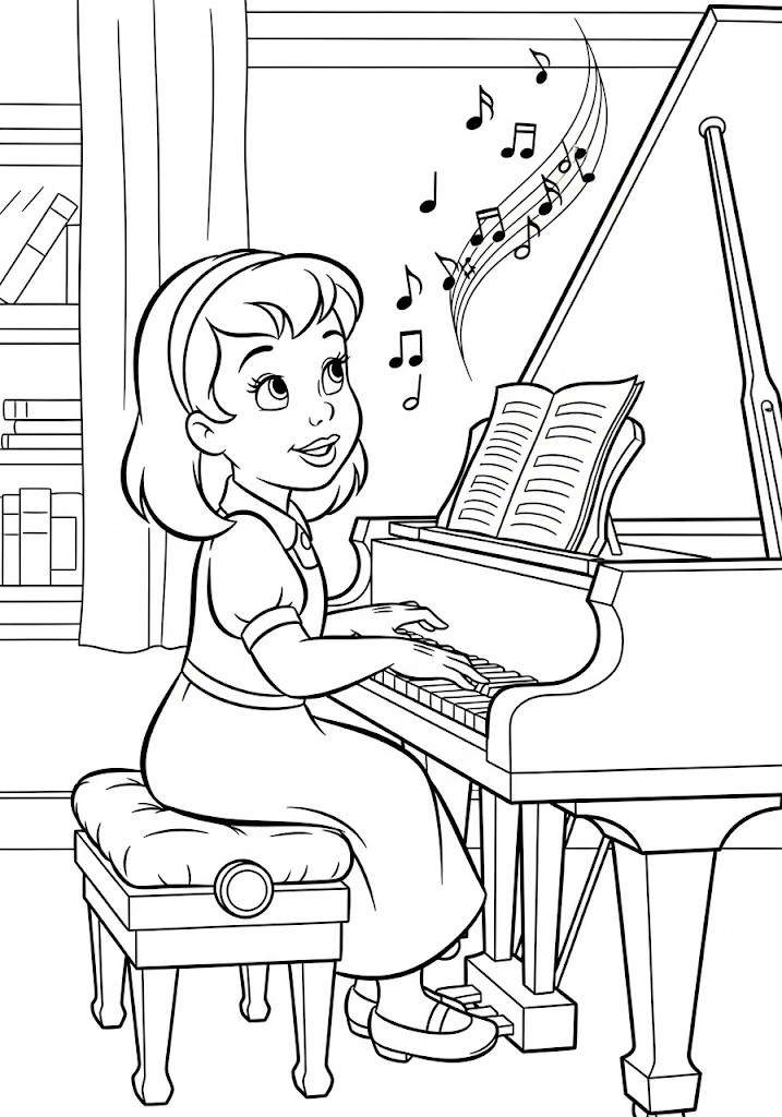 coloriages gratuits fille jouant du piano