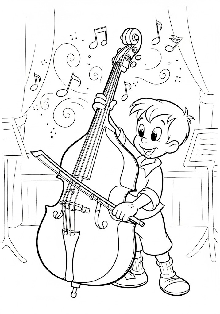 coloriages gratuits garcon jouant de la contrebasse