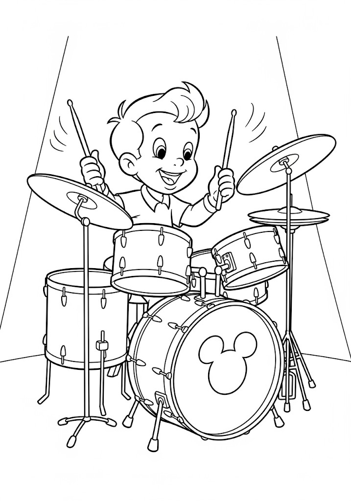 coloriages gratuits garcon jouant de la batterie
