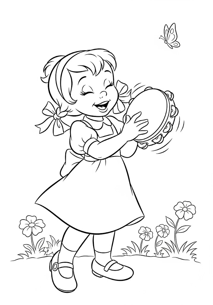 coloriages gratuits fille jouant du tambourin