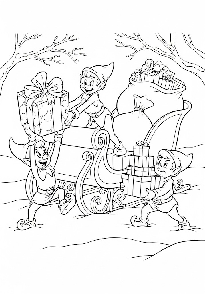 coloriages de noel les lutins du pere noel