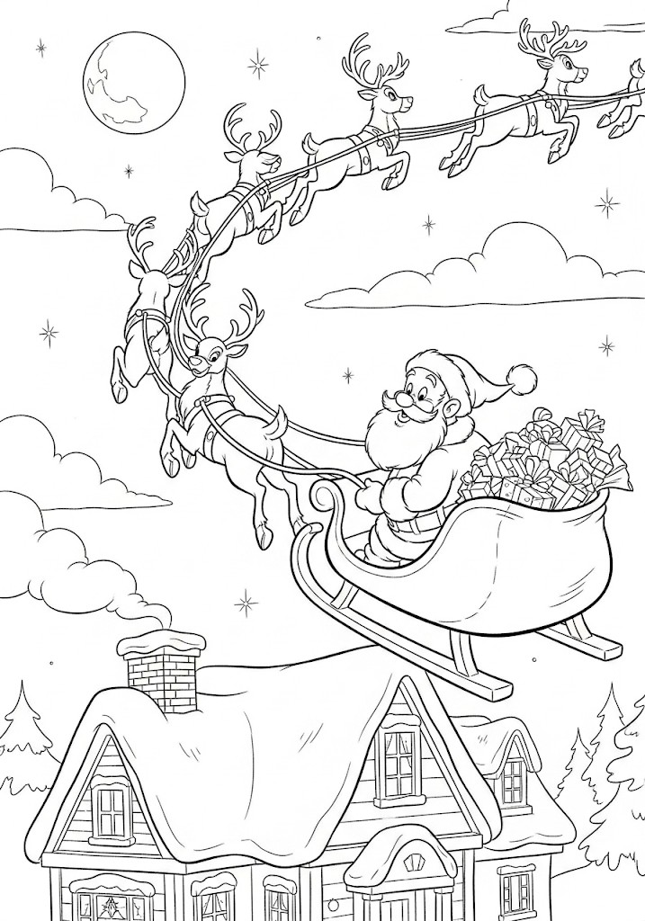 coloriages de noel le pere noel sur son traineau