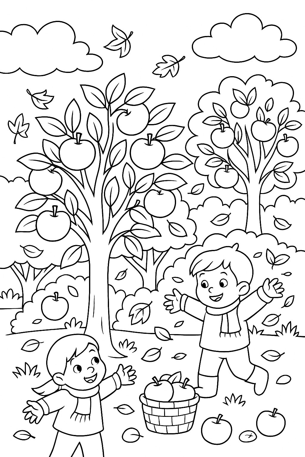 Enfants ramassant des pommes d'automne