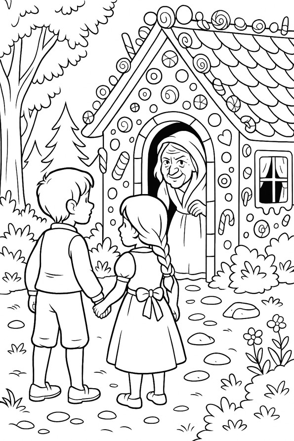 Hansel et Gretel à colorier