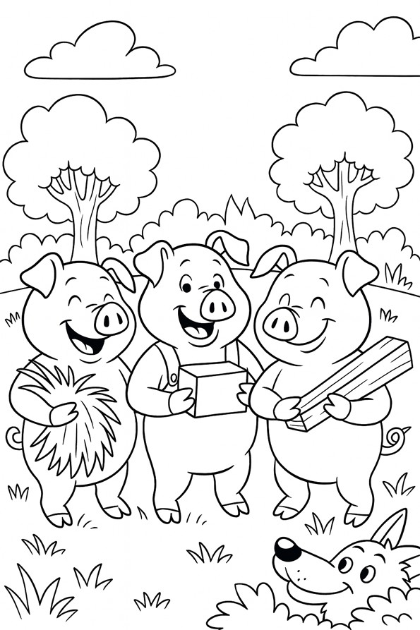 Les Trois Petits Cochons à colorier