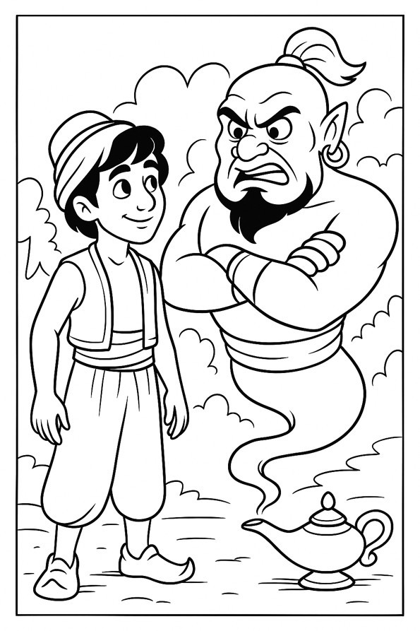 Aladin et le génie à colorier
