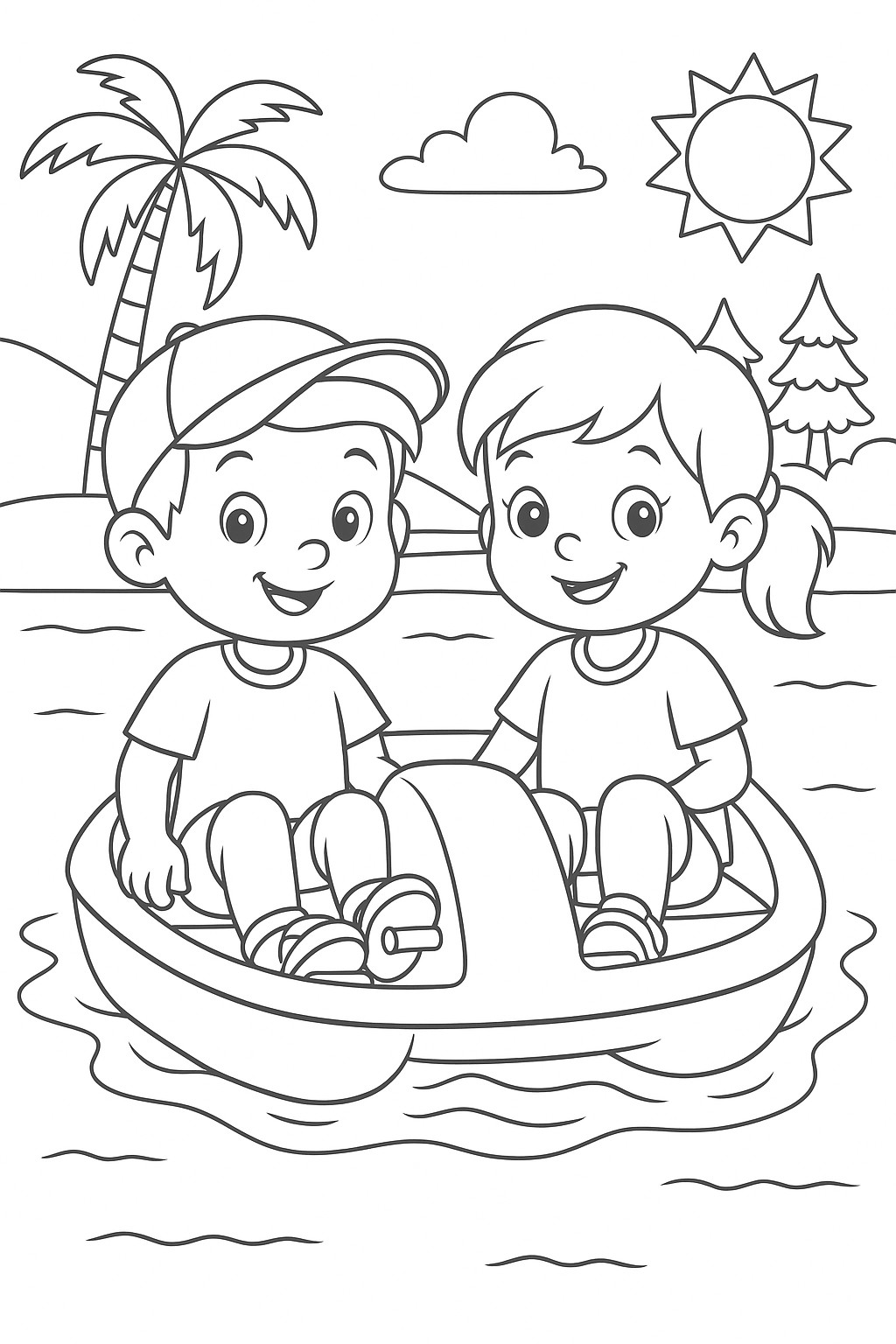 Des enfants font du pédalo