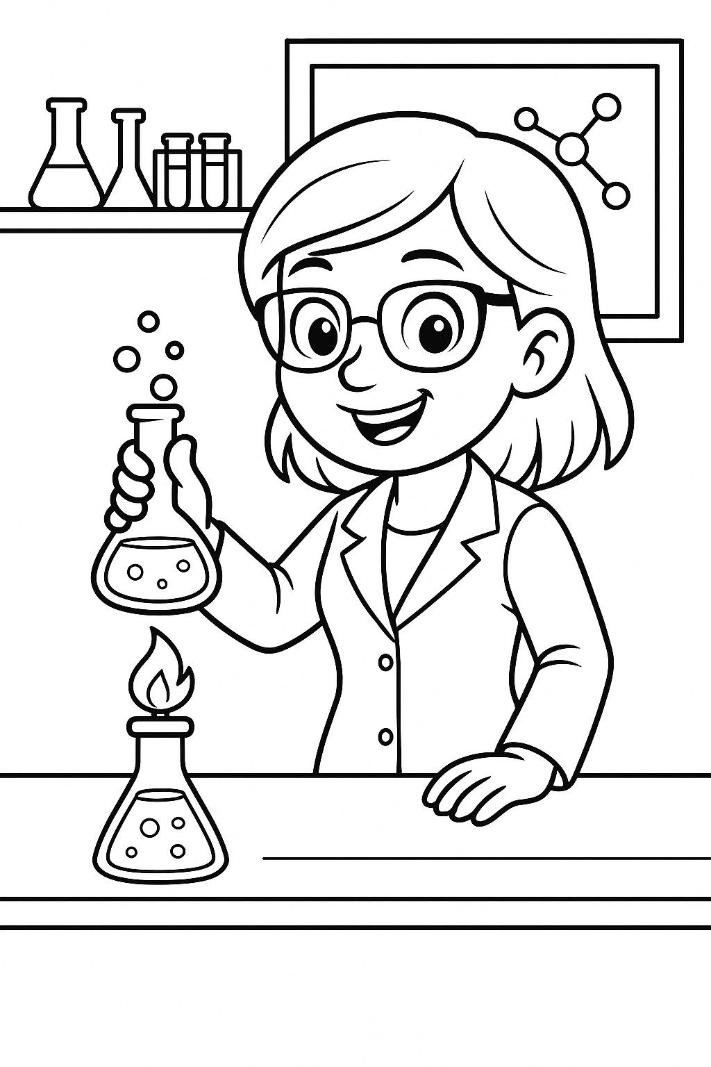 Chimiste dans son laboratoire à colorier