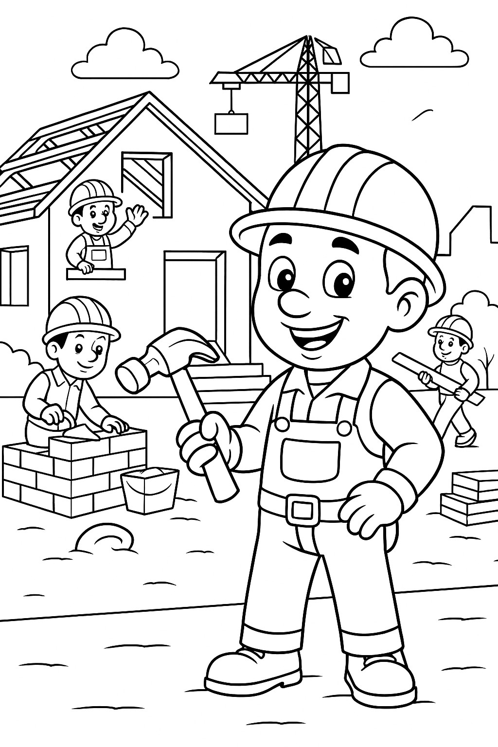 Ouvrier sur un chantier à colorier
