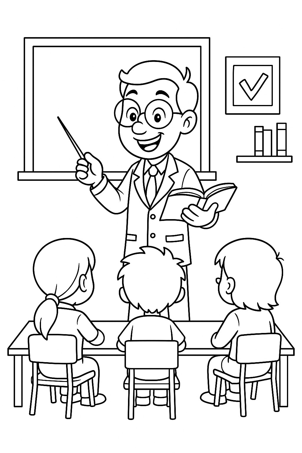 Professeur devant ses élèves à colorier