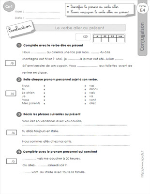 Aperçu fiche 1 : le présent du verbe aller CE1
