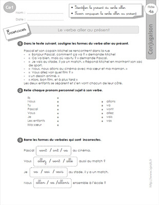 Aperçu fiche 1 : le présent du verbe aller CE1