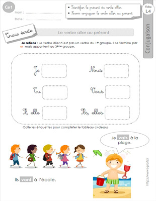 Aperçu fiche 1 : le présent du verbe aller CE1