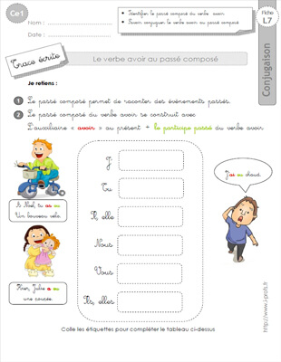 Aperçu fiche 1 : le passé composé du verbe avoir CE1