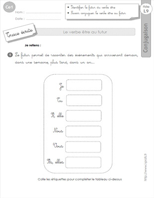 Aperçu fiche 1 : le futur du verbe être CE1