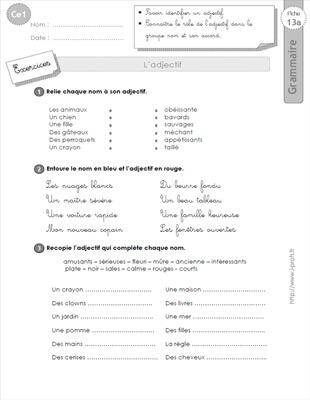 Aperçu fiche 1 : l'adjectif CE1