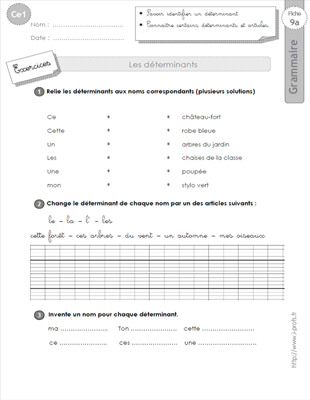 Aperçu fiche 1 : le déterminant CE1