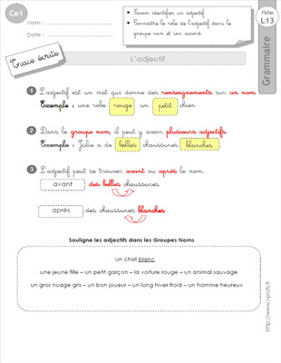 Aperçu fiche 1 : l'adjectif CE1