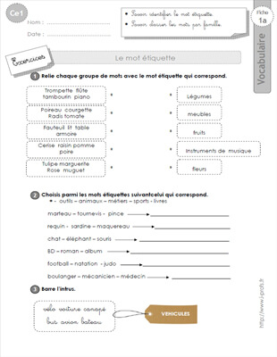 Aperçu fiche 1 : les mots génériques CE1