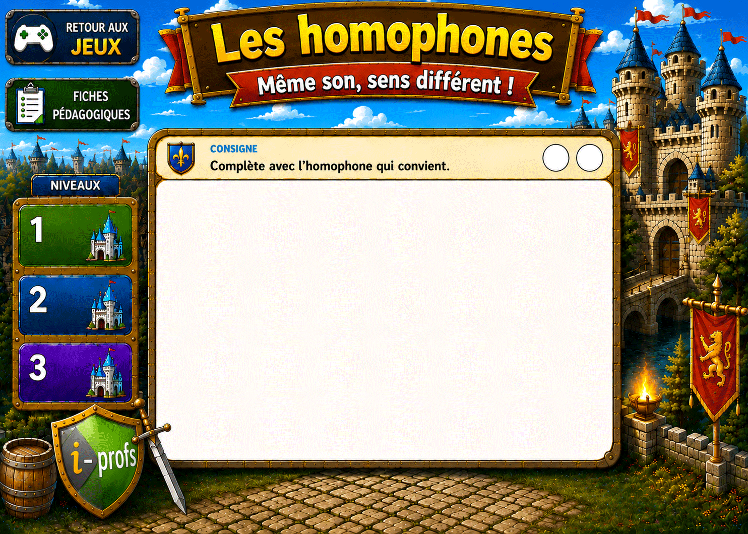 Interface château du jeu Les homophones
