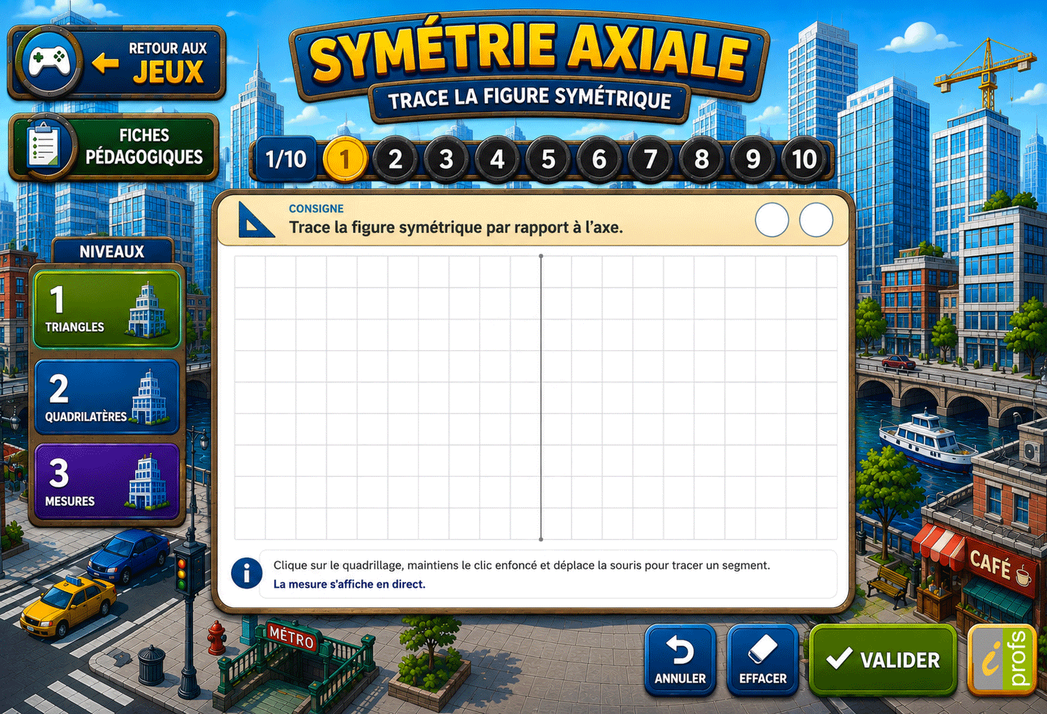 Jeu de symétrie axiale dans une grande ville